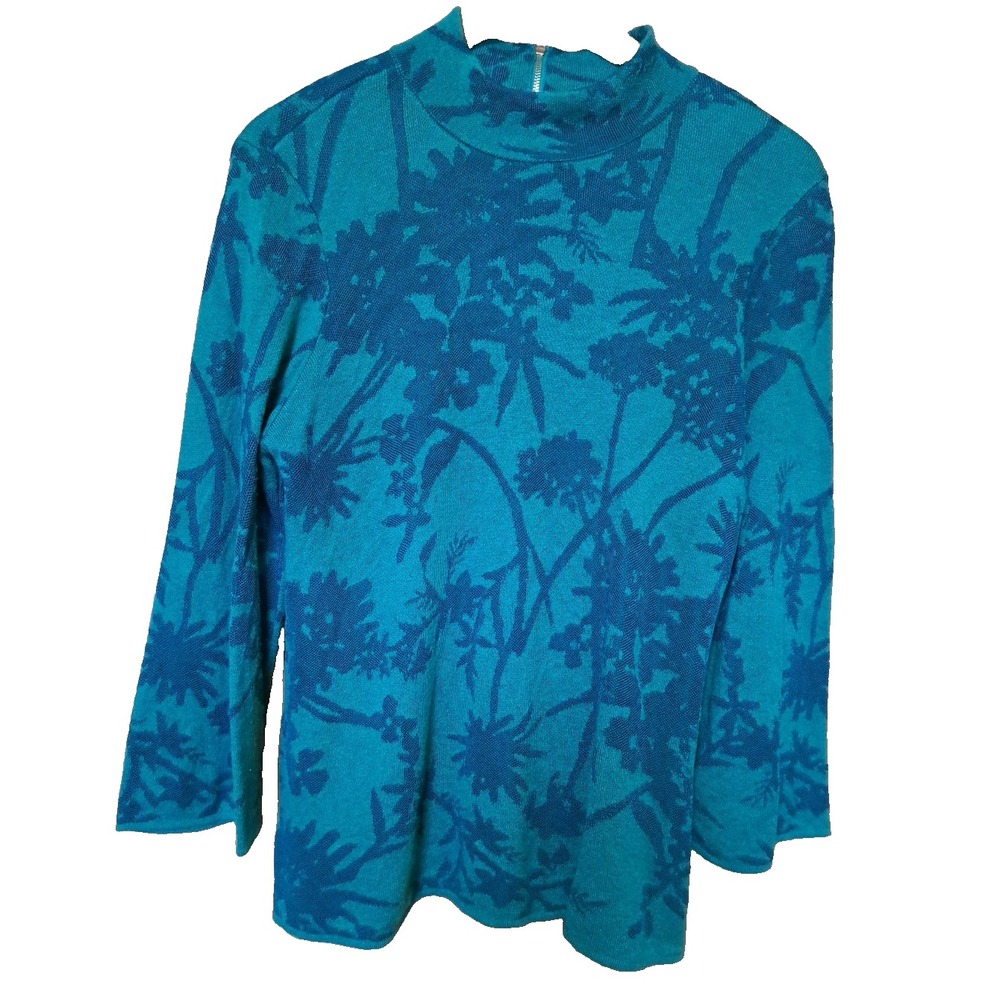 Chico's Women's Green Long Sleeve Rayon Blend Sweater Zipper Back Size 2 Large